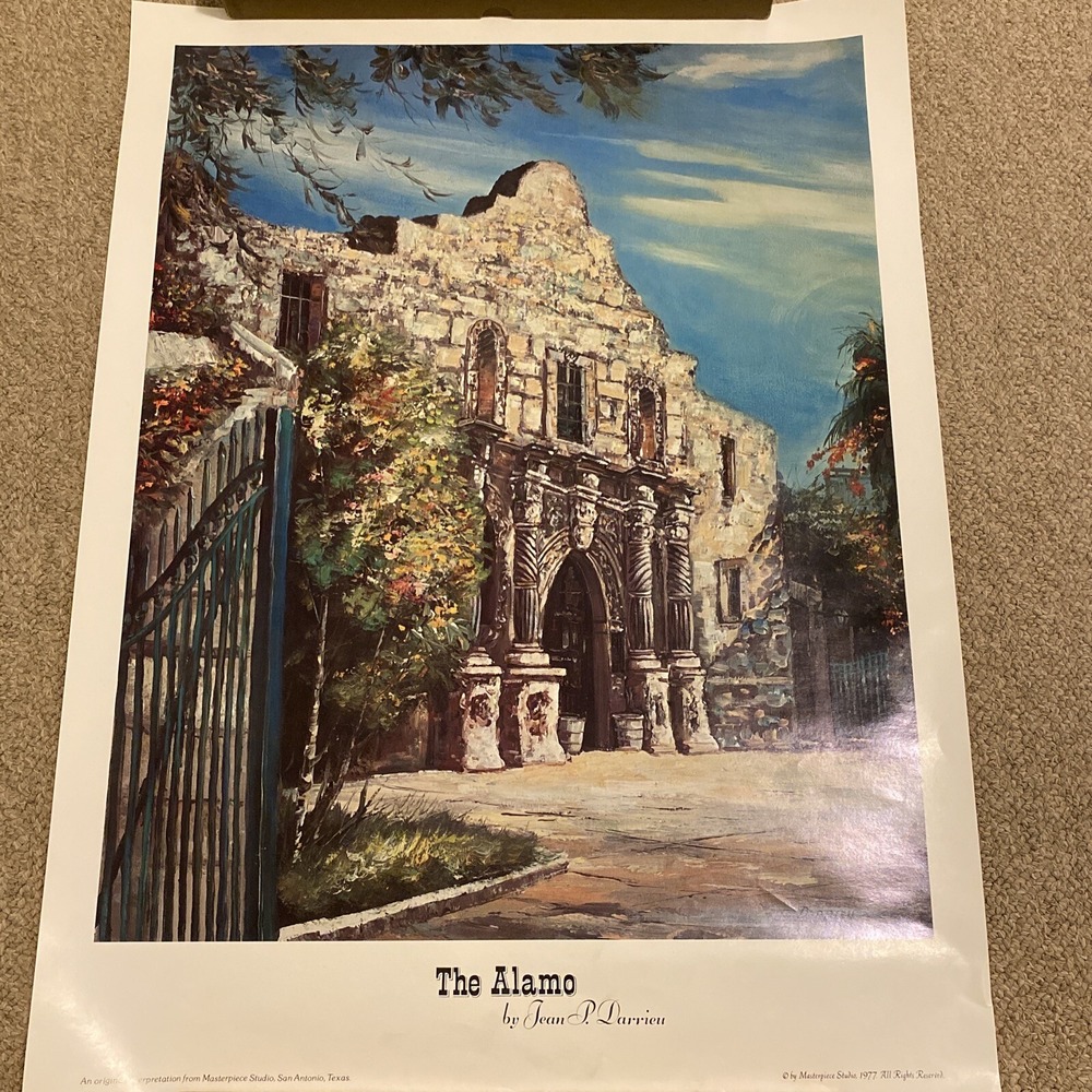 Vintage The Alamo Print Poster Painting Texas Art Jean P. Darrieu 1977 18" x 24"